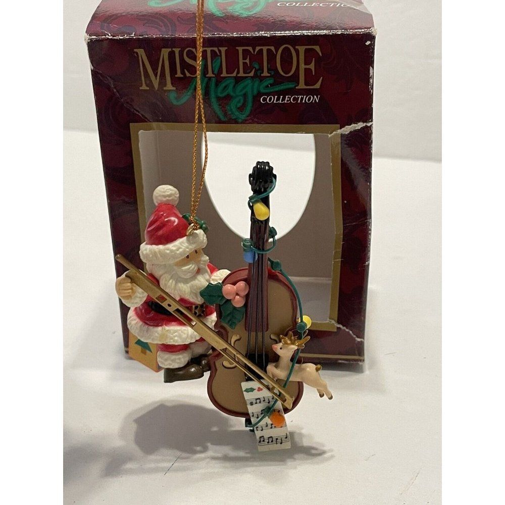 Vtg 90s mistletoe magic santa chello christmas ornament Musician Music